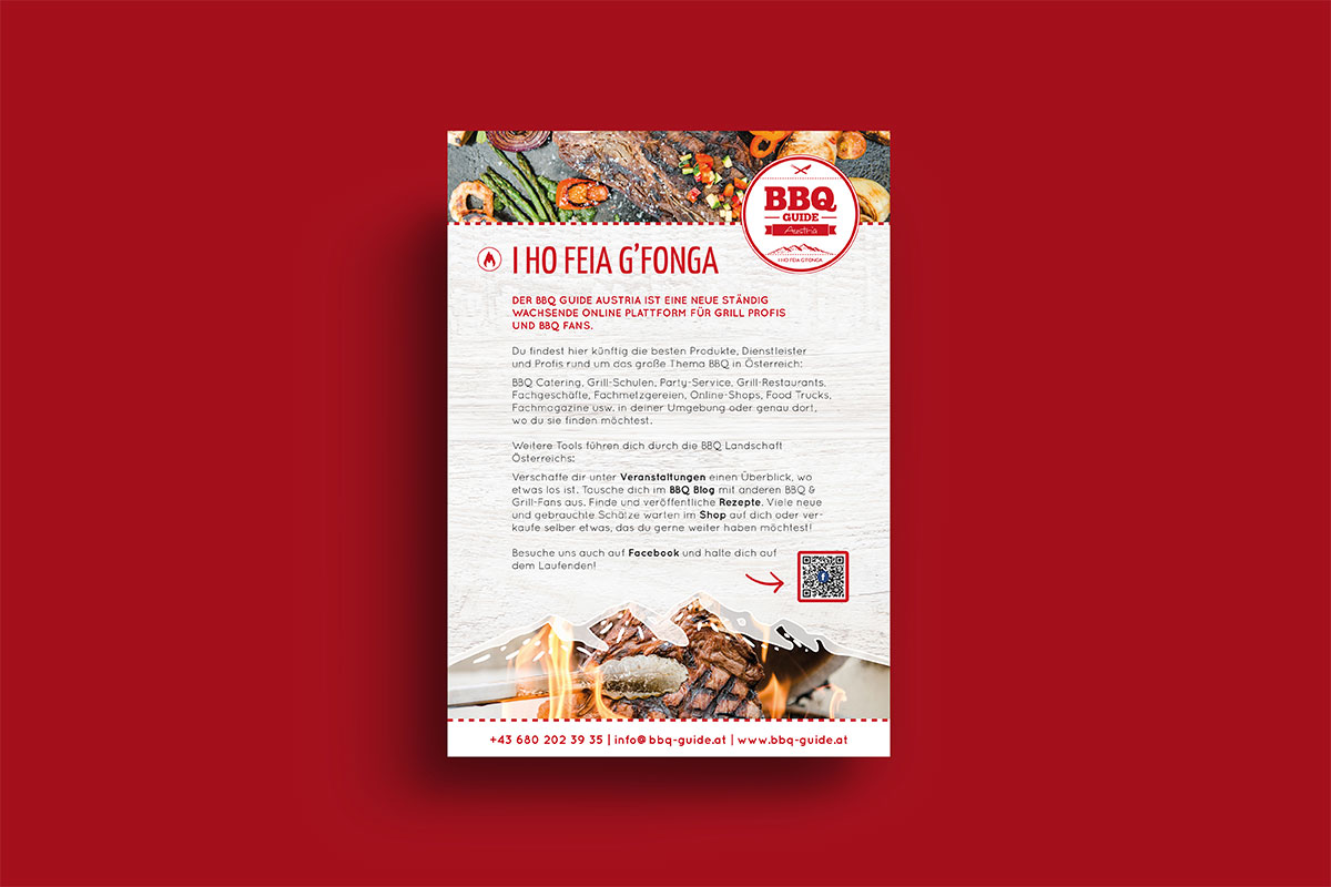 BBQ Guide Flyer auf rotem Hintergrund